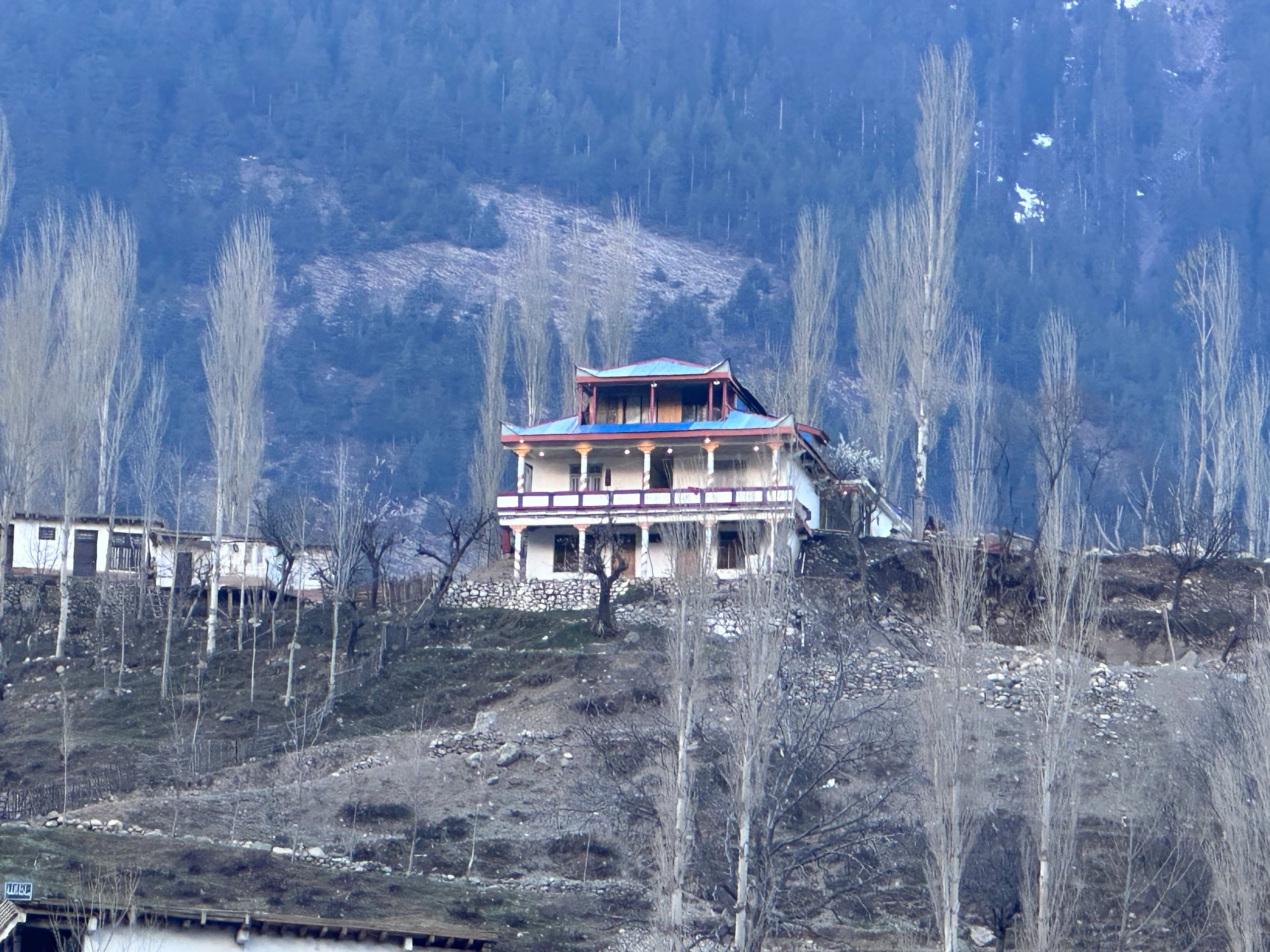 Mountain village along a Himalayan travel route