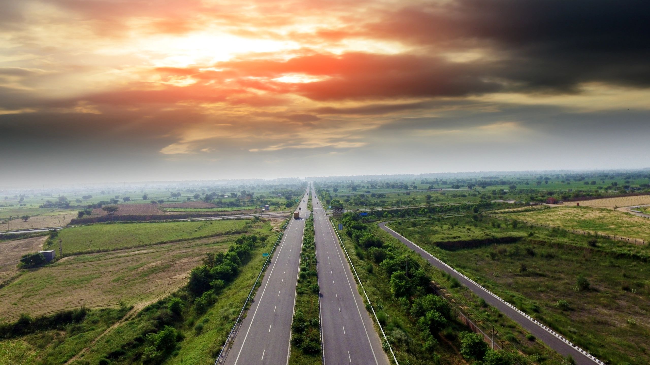 Aerial view of a rural highway in India